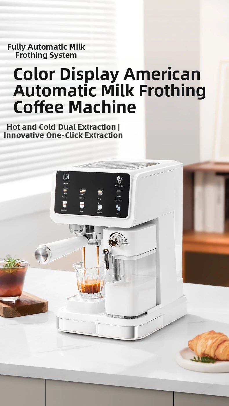 220V Touch Screen Coffee Machine for Home 20Bar Espresso Maker with Milk Frother Automatic Coffee Brewer Energy Saving