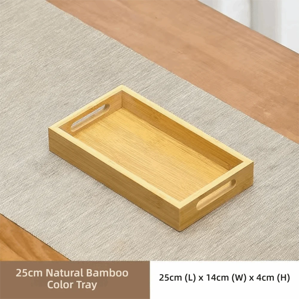 Decorate Tray Rectangular Bamboo Wooden Tray Walnut Color With Handle Serving Tray Display Plate Kitchen