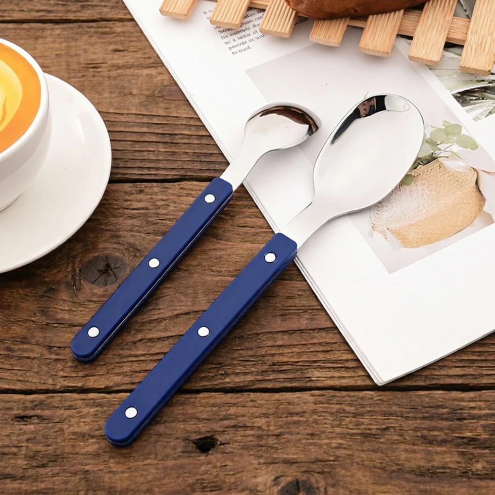 8Pcs Stainless Steel Tableware Acrylic Handle Green Silver Dinnerware Set Knife Fork Spoon Teaspoon Cutlery Kitchen Flatware Set