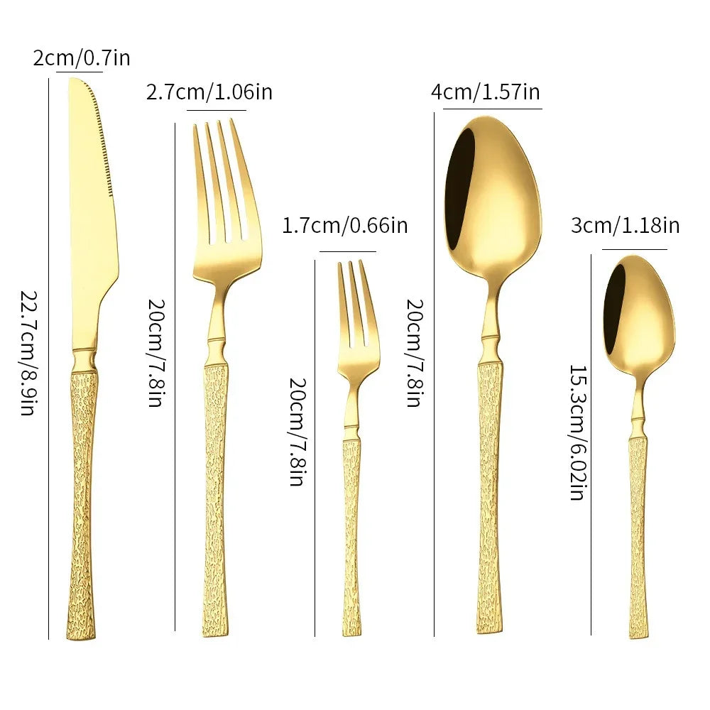 40/60pcs Stainless Steel Cutlery Set,Hammer Pattern Handle,Dishwasher Safe Flatware,Durable Dinnerware for Home,Restaurant,Party