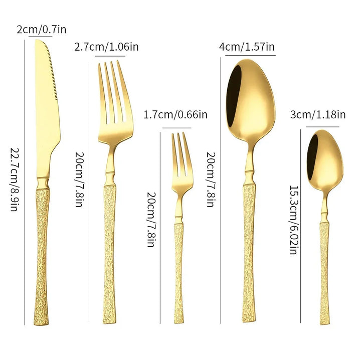 40/60pcs Stainless Steel Cutlery Set,Hammer Pattern Handle,Dishwasher Safe Flatware,Durable Dinnerware for Home,Restaurant,Party