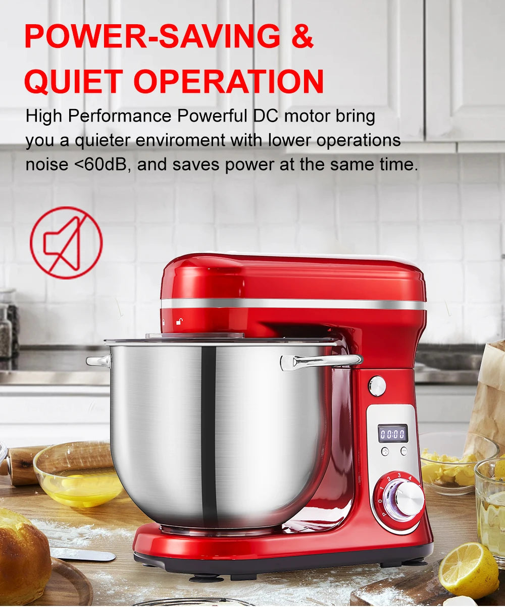 BioloMix 1200W Kitchen Stand Mixer with 6L Capacity Quiet DC Motor 6-Speed Functions for Blending Whisking And Kneading