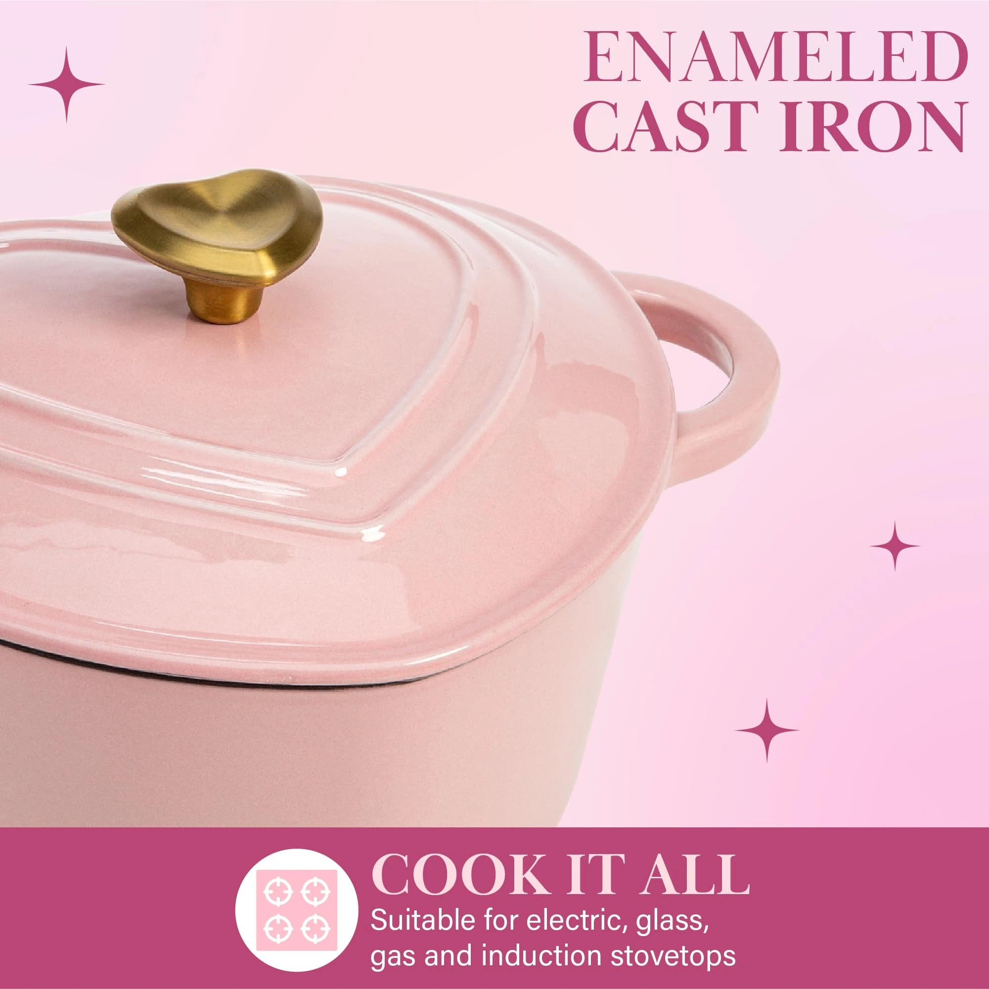 19cm Enameled Cast Iron Dutch Oven Heart Shaped Pot with Lid 2 Quart for Braising Broiling Bread Baking All Stovetops Oven Safe