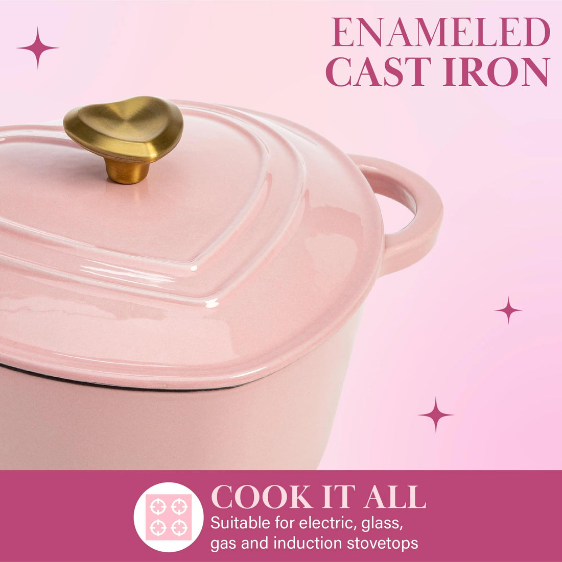 19cm Enameled Cast Iron Dutch Oven Heart Shaped Pot with Lid 2 Quart for Braising Broiling Bread Baking All Stovetops Oven Safe