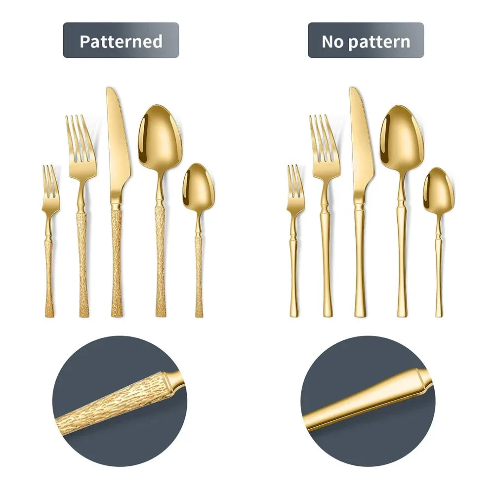 40/60pcs Stainless Steel Cutlery Set,Hammer Pattern Handle,Dishwasher Safe Flatware,Durable Dinnerware for Home,Restaurant,Party