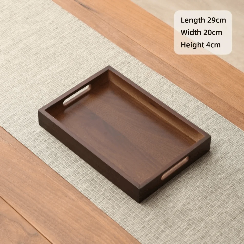 Decorate Tray Rectangular Bamboo Wooden Tray Walnut Color With Handle Serving Tray Display Plate Kitchen