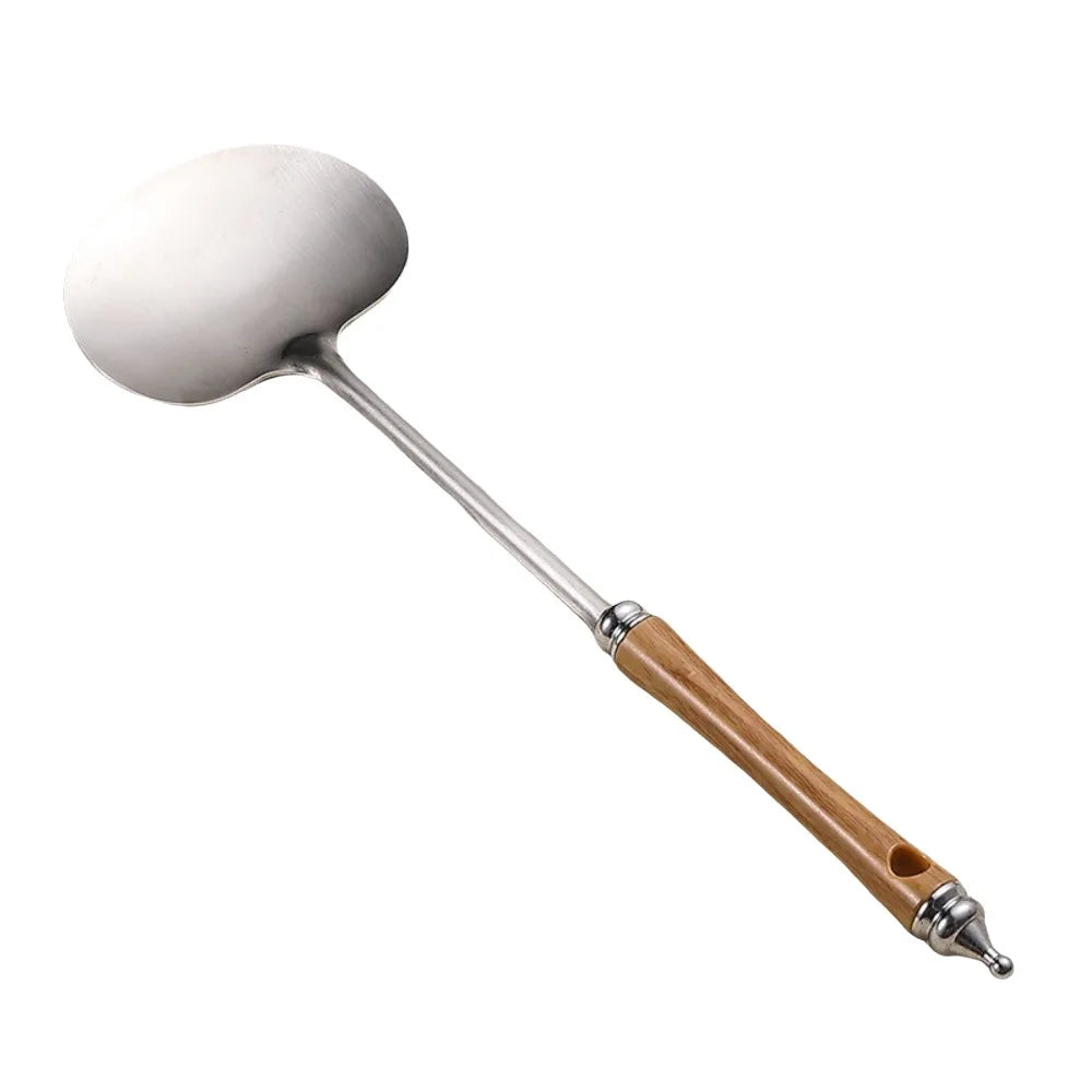 Stainless Steel Wok Spatula Long Wooden Handle Kitchen Utensils Chef-specific Mushroom Shovel Kitchen Accessories Essentials