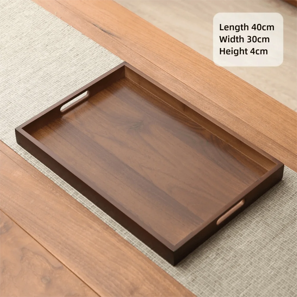 Decorate Tray Rectangular Bamboo Wooden Tray Walnut Color With Handle Serving Tray Display Plate Kitchen