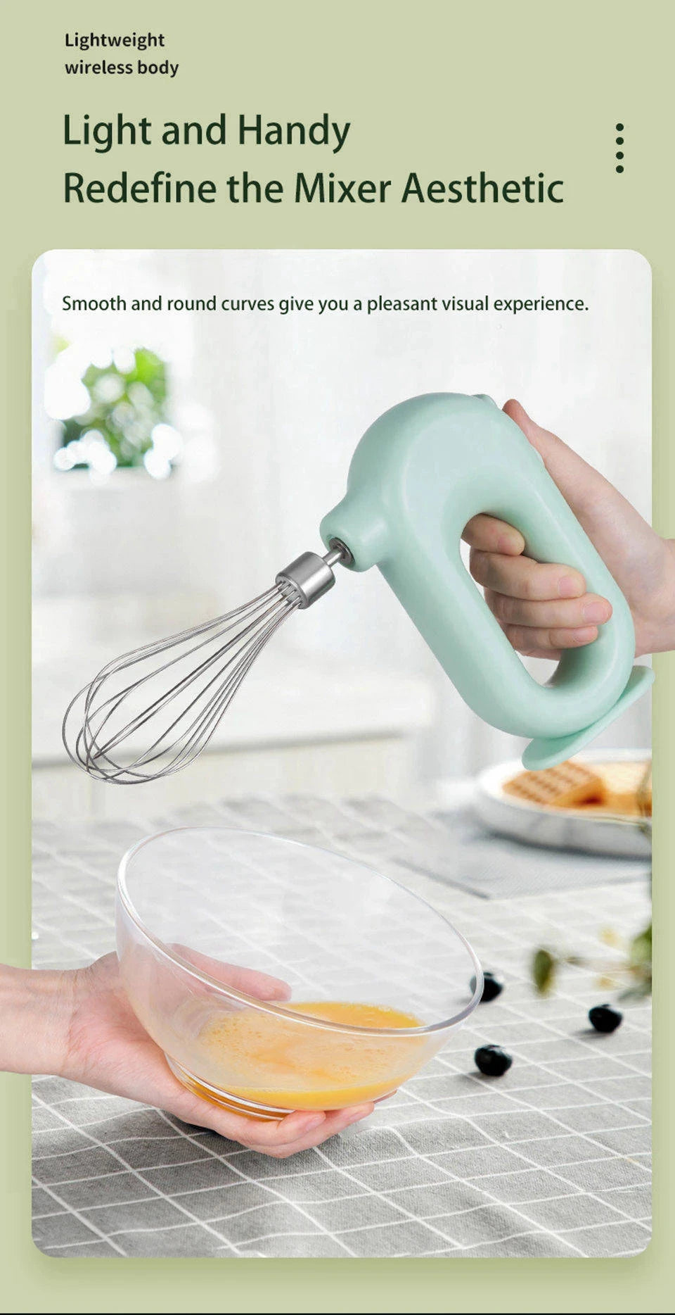 Portable Mixers with 2 Mixing Head USB Electric Blender Wireless Food Mixer Handheld Rechargeable Whisks Dough Stirrer Eggbeater