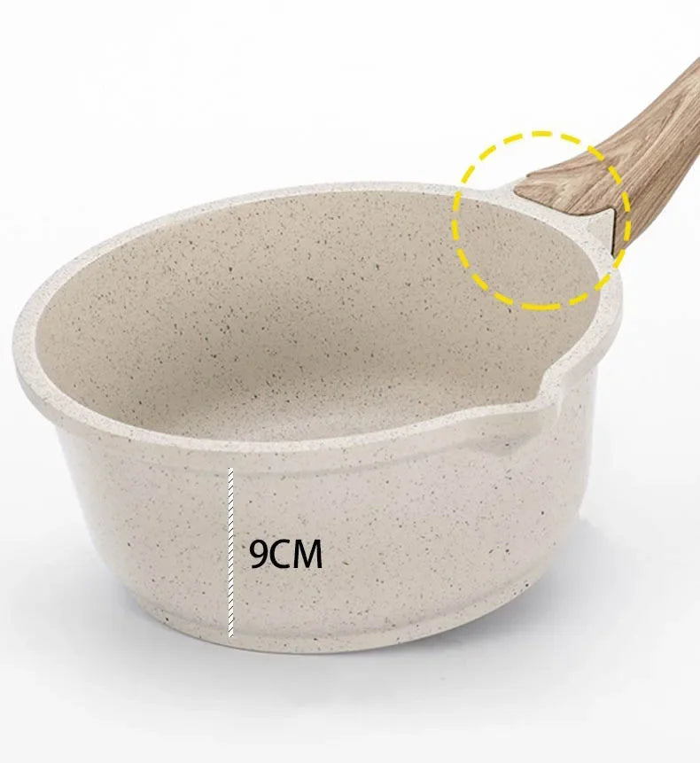 Non-Stick Frying Pan Set Maifan Stone Kitchen Soup Pot Milk Pan with Wooden Handle Pot Cookware Set Cooking Utensils for Kitchen