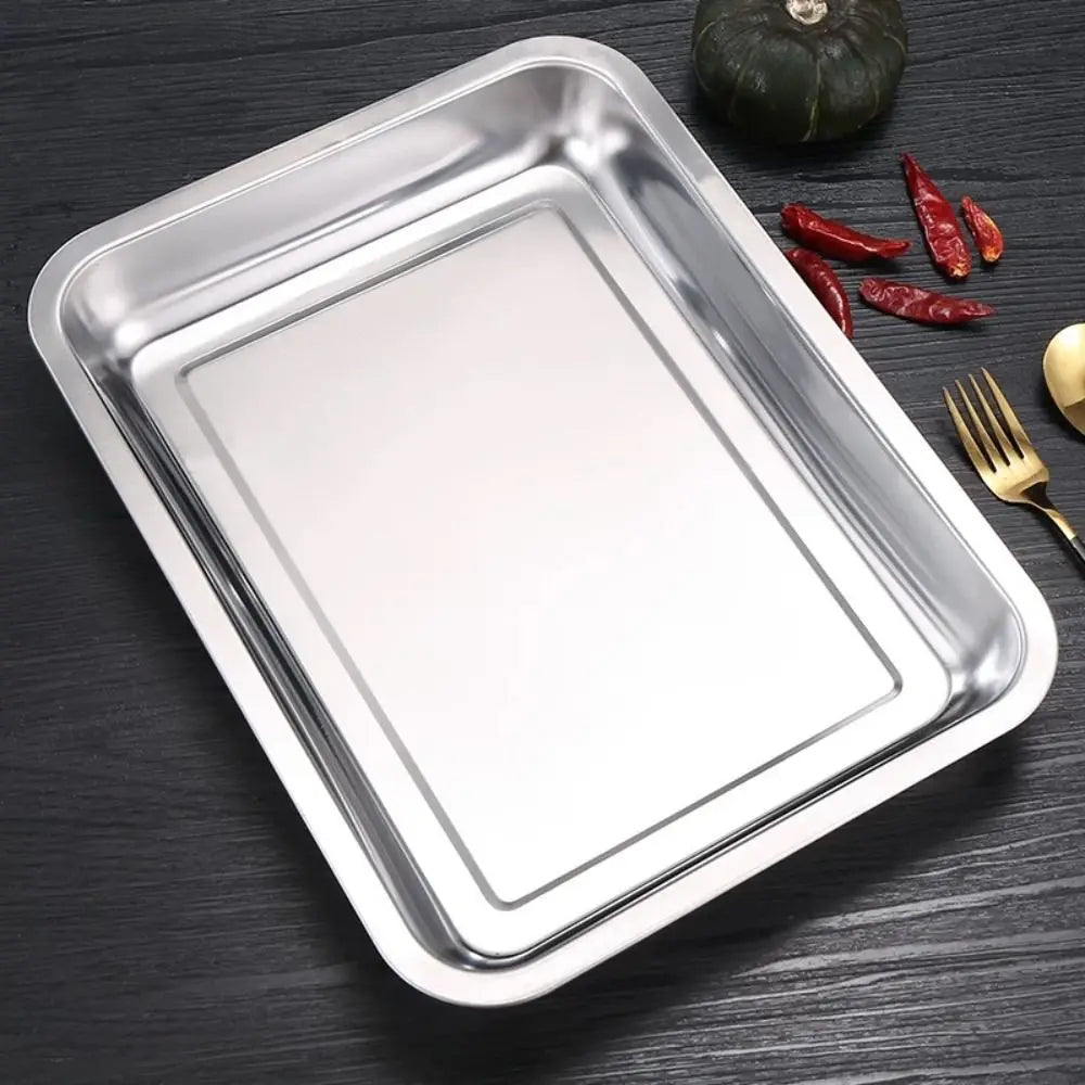 New Stainless Steel Tea Tray Rectangle Japanese Style Serving Plate Barbecue Plate Home Office