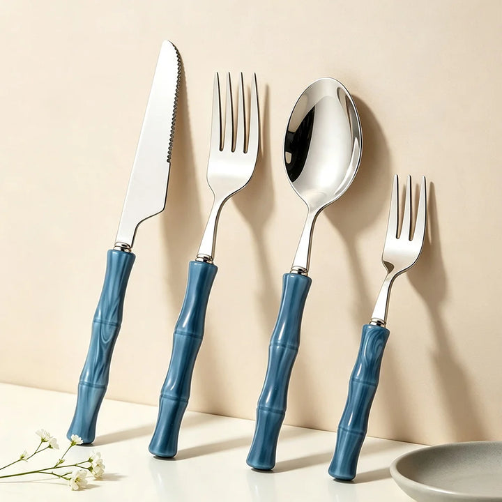 4Pcs Blue Silver Acrylic Handle Dinnerware Knife Fork Spoon Set Stainless Steels Cutlery Set Western Home Kitchen Flatware