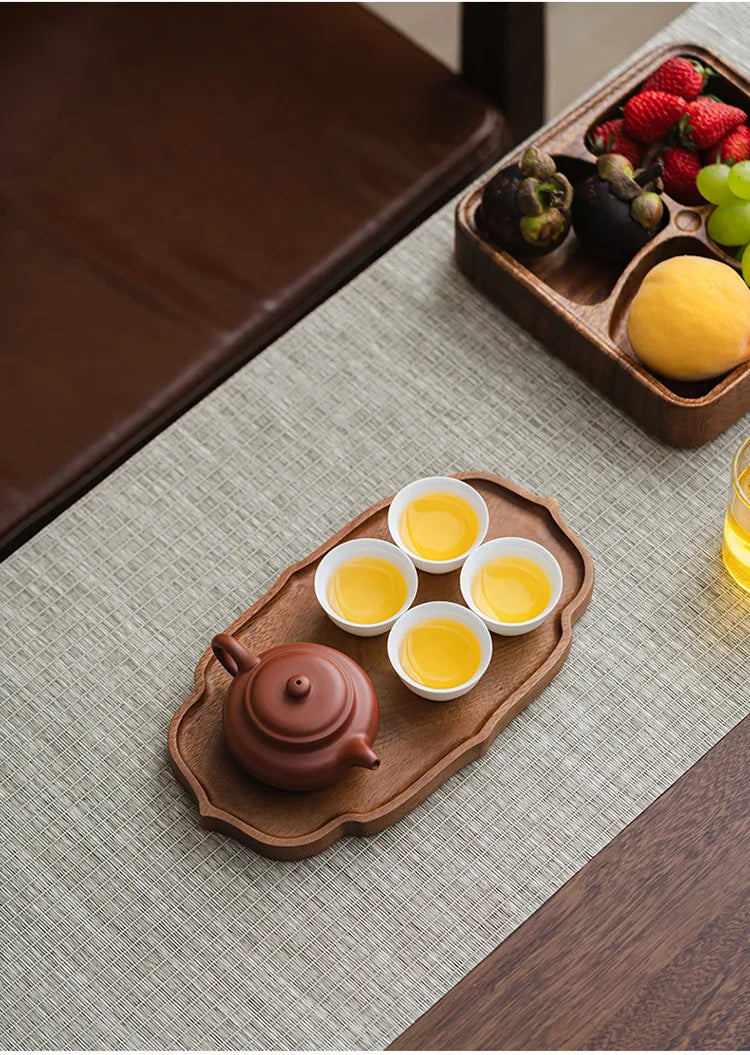 Chinese Style Walnut Wood Tea Tray Serving Plate Home Use  Wood Dry Pounding Table Tea Board Storage Wooden Tea Table Sn...