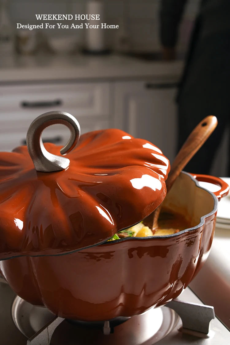 Pumpkin Enameled Cast Iron Dutch Oven 1.9L Enamel Coated Cookware NonStick Enamel Pot Casserole Dish 7.9inch for All Heat Source